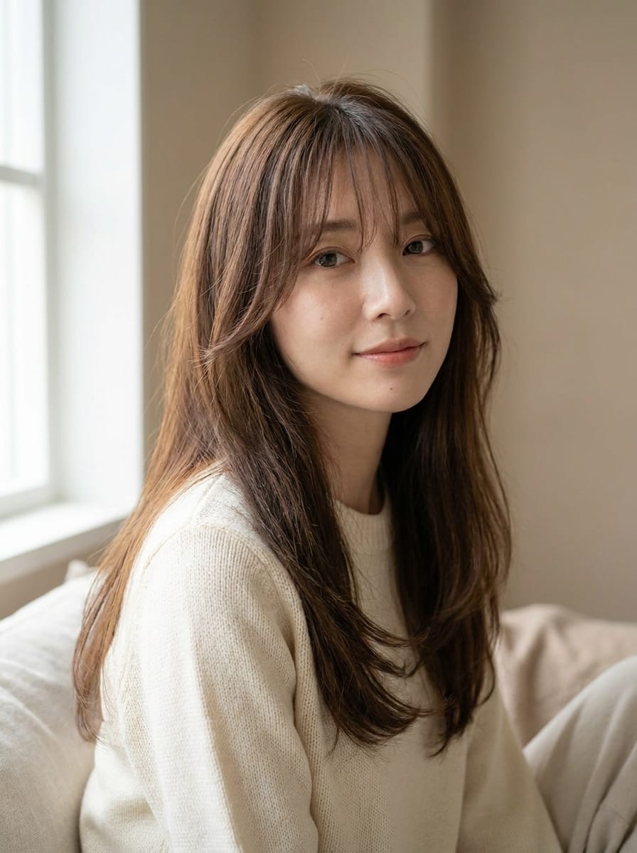 Stufenschnitt mit Wispy Bangs - Stufenschnitt lange Haare